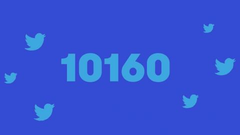 Le chiffre 10160 sur fond bleu avec des logos Twitter