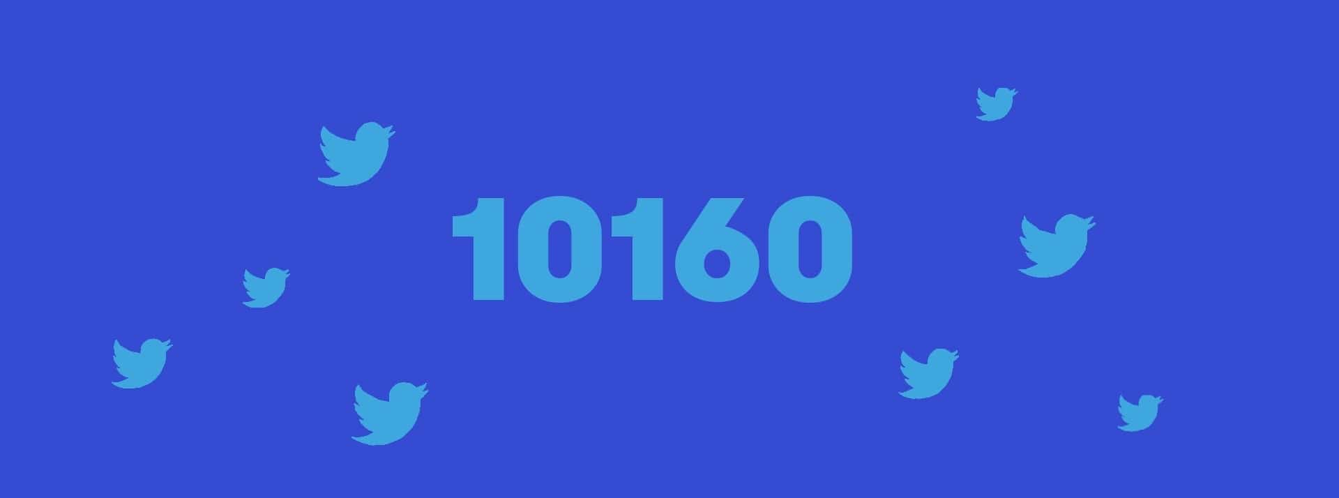 Le premier tweet de Jack Dorsey ne vaut plus grand chose - L'ADN Le chiffre 10160 sur fond bleu avec des logos Twitter