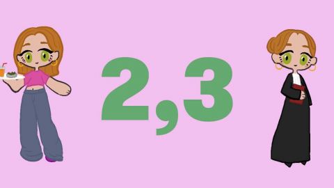 Le chiffre 2,3 sur fond rose avec deux filles de chaque côté