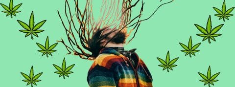 rastablanc un homme aux cheveux long avec des feuille de canabis