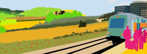 Quitter les métropoles Illustration d'un train quittant la ville