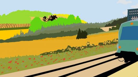 Illustration d'un train quittant la ville