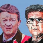 Montage de Jean-Luc Mélenchon et les icônes Twitter et Instagram