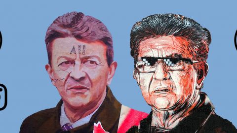 Montage de Jean-Luc Mélenchon et les icônes Twitter et Instagram