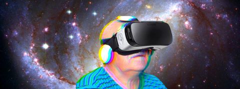 Les vieux préfèrent le métavers papy vace casque VR sur fpond étoilé