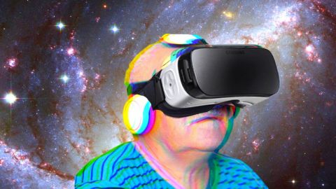 papy vace casque VR sur fpond étoilé