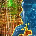 Silhouette féminine avec lignes réseaux sur fond abstrait