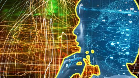 Silhouette féminine avec lignes réseaux sur fond abstrait