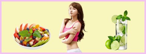 La promotion de l'anorexie sur les réseaux est de retour Sur fond jaune, une jeune fille brune avec un verre d'eau et une assiette de fruits