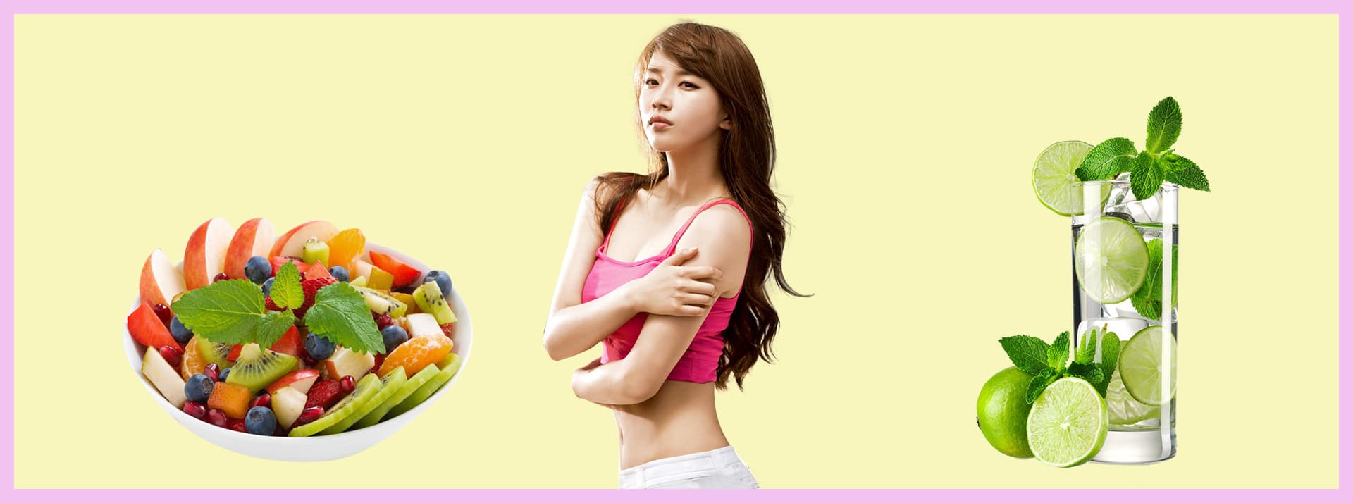 La promotion de l'anorexie sur les réseaux est de retour - L'ADN Sur fond jaune, une jeune fille brune avec un verre d'eau et une assiette de fruits