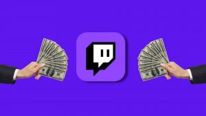 Logo Twitch entouré de billets