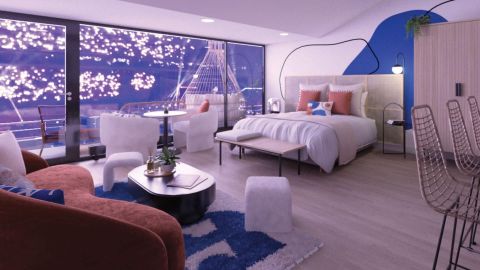 Loge du stade de France aménagée en chambre d'hotêl
