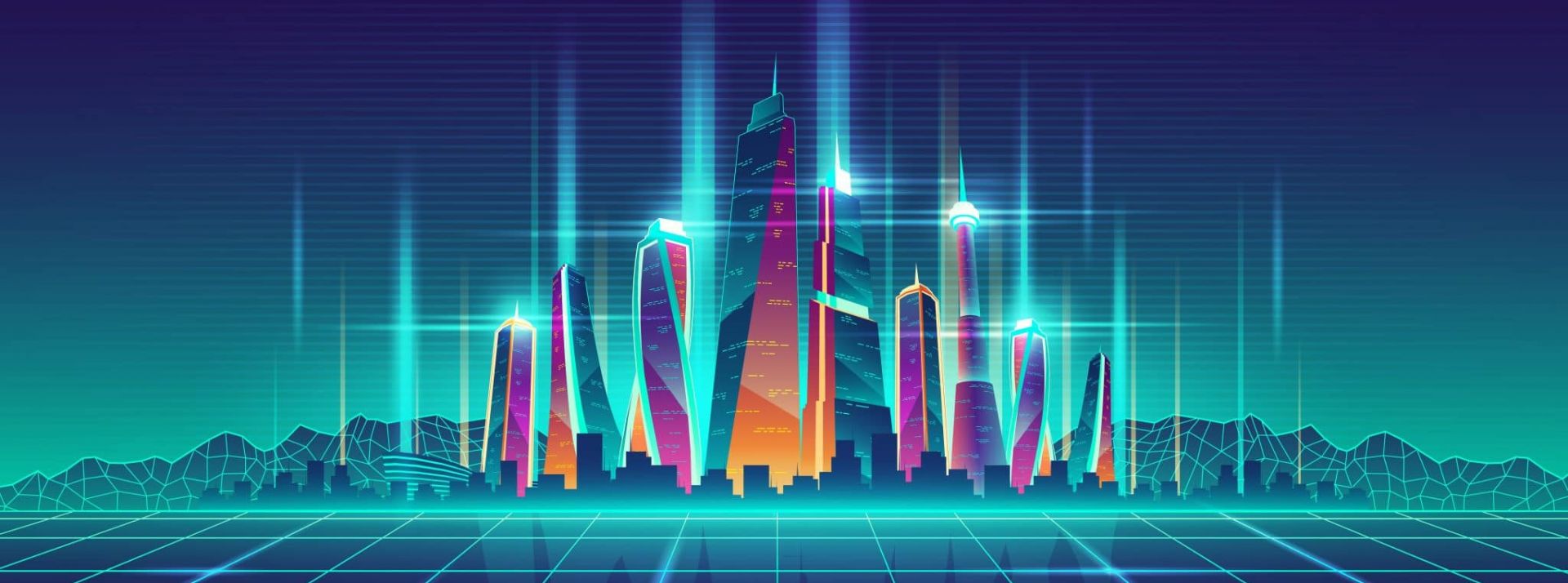 Future metropolis virtual model cartoon vector - L'ADN métavers