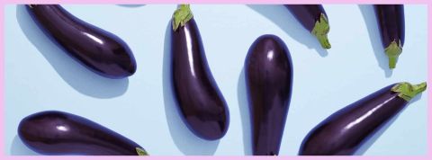 Vous cherchez l'amour exclusivement parmi micro-pénis, roux Aubergines sur fond bleu