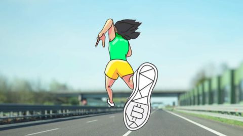 Bougez, gagnez de l'argent : le nouveau business à la mode de la cryptosphère Le personnage de l'application StepN en train de courir de dos sur une autoroute