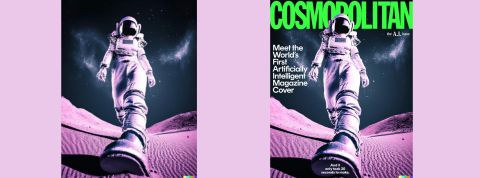 L’intelligence artificielle DALL-E2 crée la couverture du magazine de Cosmopolitan Couverture du magazine Cosmopolitan - Astronaute femme qui marche sur mars d'un pas déterminé