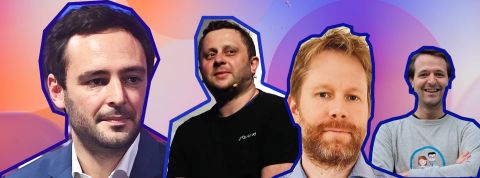 Les licornes françaises De gauche à droite : Nicolas Julia (Sorare) / Octave Klaba (OVH) / Eric Larchevêque (Ledger) / Stanislas Niox-Château (Doctolib) /
