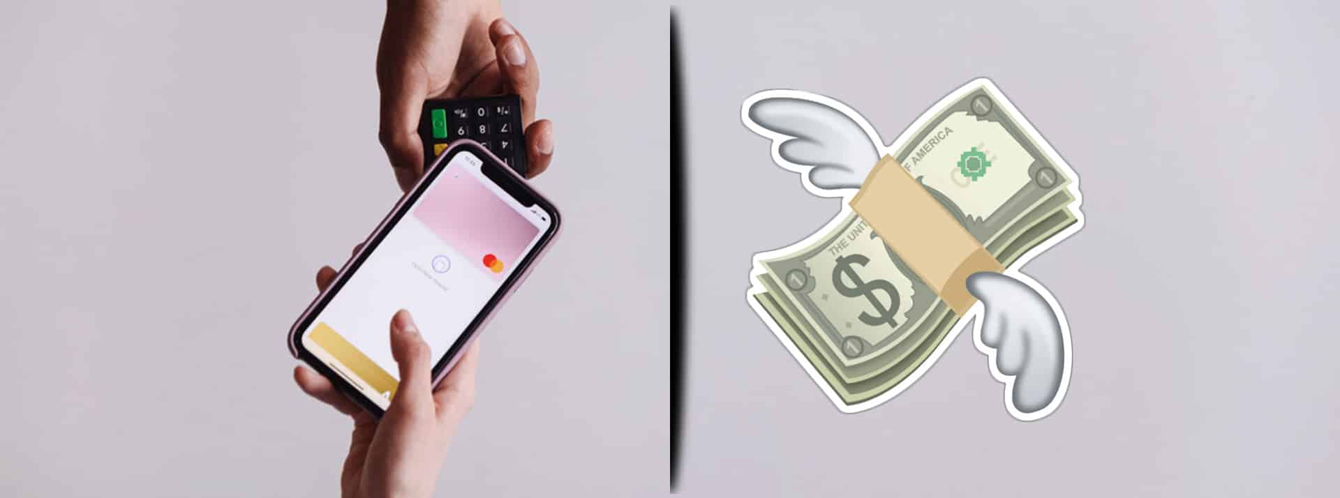Termnal de paiement et CB vs emoji dollar qui vole