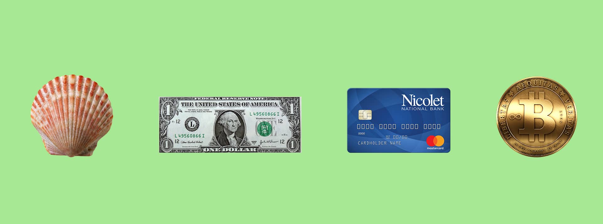 Histoire de la monnaie - L'ADN coquillage, dollar, CB, bitcoin