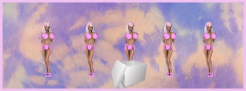 Pourquoi on adore ranger les femmes dans des boîtes ? Sur fond rose et bleu, des femmes en maillot de bain rose