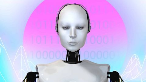 Une humanoïde sur pattern métavers