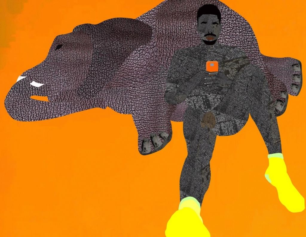 élephant avec un homme qui tient un smartphone