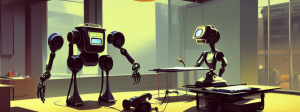des robots travaillant comme concept artists