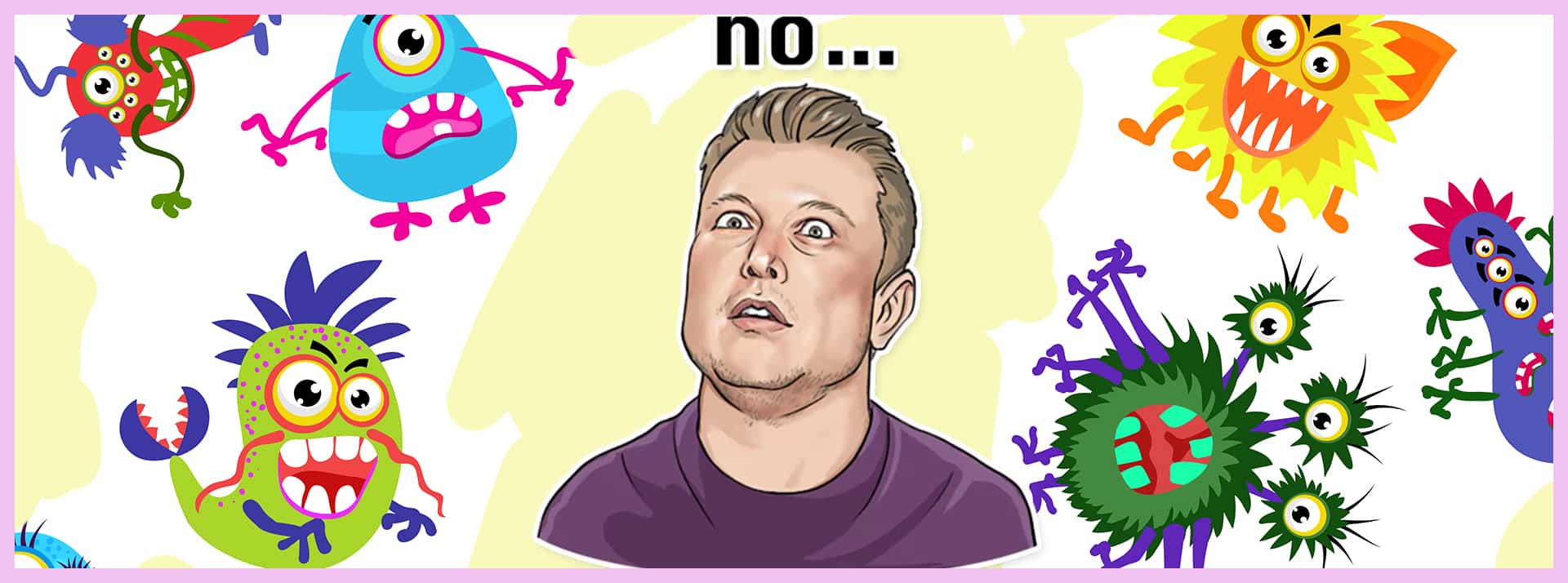 Du calme, Elon Musk. - L'ADN Un portrait dessiné de Elon Musk entouré de petits monstres colorés