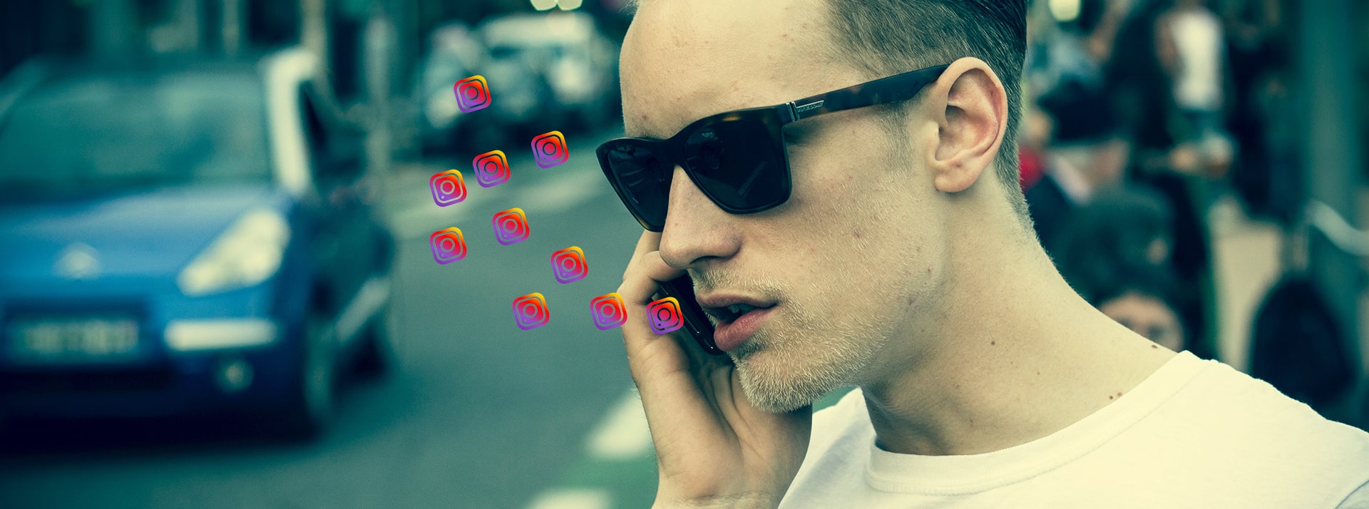 Pourquoi sent-on qu'Instagram écoute nos conversations ? - L'ADN Jeune homme au téléphone avec logos Instagram s'échappant du smartphone