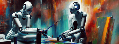 robot painting Des robots dans un atelier d'artiste