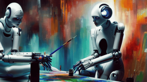 robot painting Des robots dans un atelier d'artiste