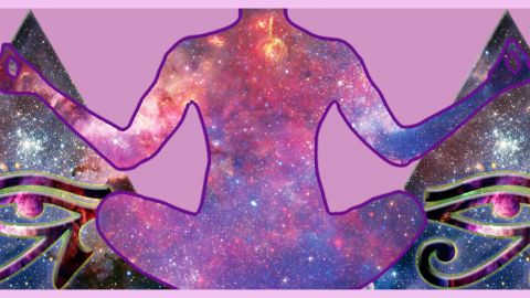 Une silhouette rose en train de méditer