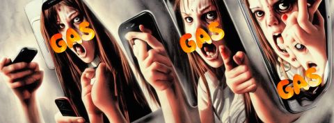 Gasapp : fausse rumeur de kidnapping d'enfants Création Dreamstudio avec adolescentes effrayées devant leurs smartphones