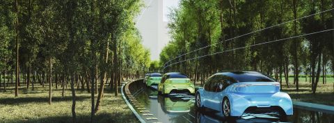 Clean futuristic electric cars road traffic Clean futuristic electric cars road traffic