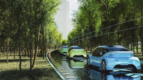 Clean futuristic electric cars road traffic