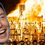 Elon Musk hilare devant palais en feu