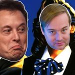 Elon Musk, Jason Calacaniset David Sacks sur fond cartoon avec un splash de peinture et logo twitter