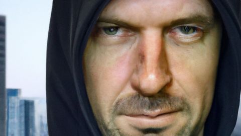 Un hacker sur fond d'immeuble