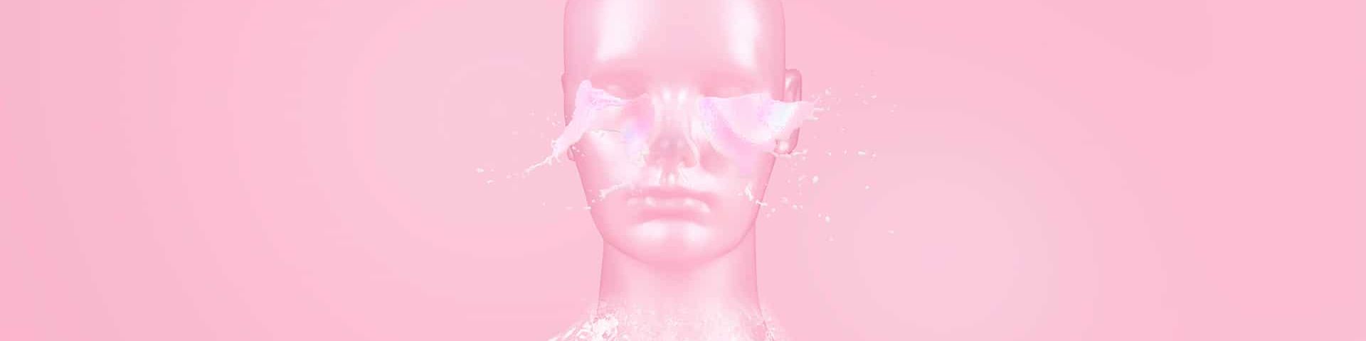 Visage en 3D avec splash d'eau sur les yeux