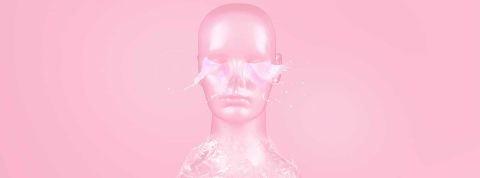 Le véritable Web3 Visage en 3D avec splash d'eau sur les yeux