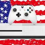 Drapeau Am&ricain en fond avec Xbox et soldat