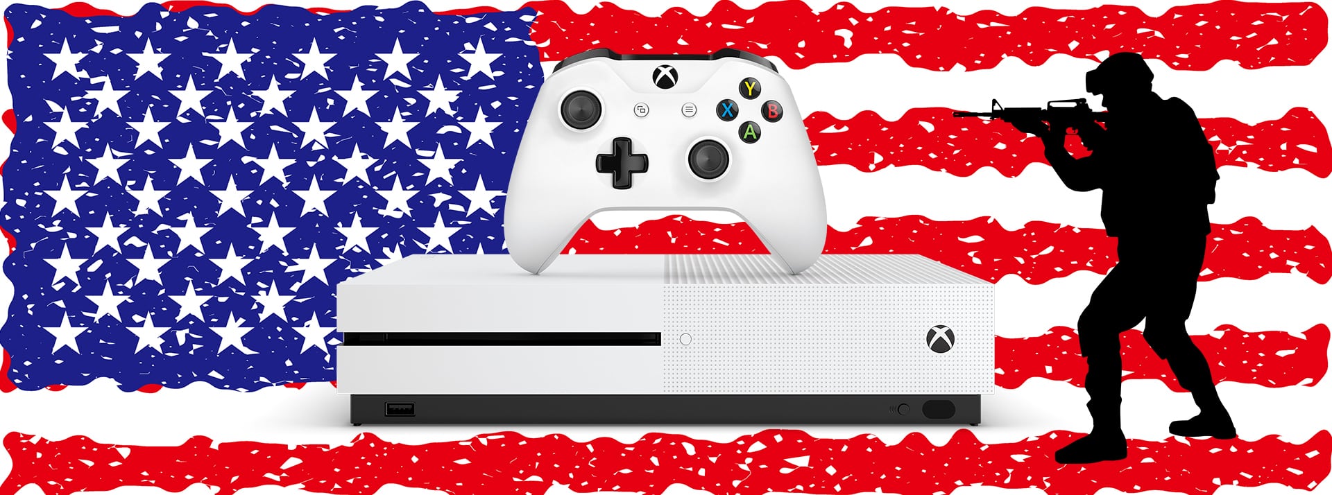 La guerre des conservatistes américains contre Xbox Drapeau Am&ricain en fond avec Xbox et soldat