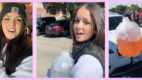 Des jeunes filles en train de tenir de tenir des gallons d'alcool