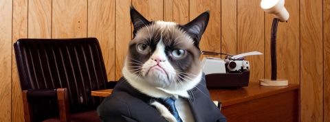 C'est un peu le quiet quitting de la vie Un chat en costume dans un bureau