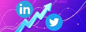 Courbe financière et logos LinkedIn et Twitter