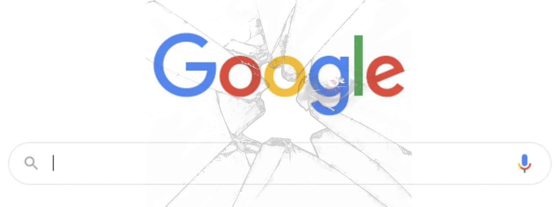 Bard et Bing : comment l'IA va changer notre rapport au web ? - L'ADN Un écran cassé devant la page d'accueil de Google