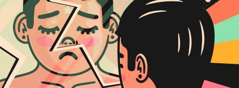 Illustration homme dépité devant son miroir