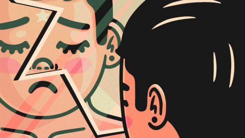 Illustration homme dépité devant son miroir