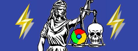 justice-mort la justice aveugle qui tient dans sa balance une tête de mort et le logo de google