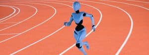Un robot en pleine course sur une piste d'athlétisme